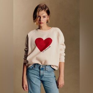 Sezane Cream La Chamade Sweatshirt with Rust Heart Graphic French cozy organic